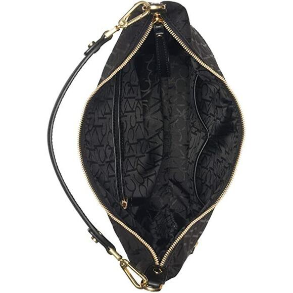 CALVIN KLEIN ELAINE SIGNATURE JACQUARD HOBO, BLACK, NWT, $148 - Picture 2 of 4
